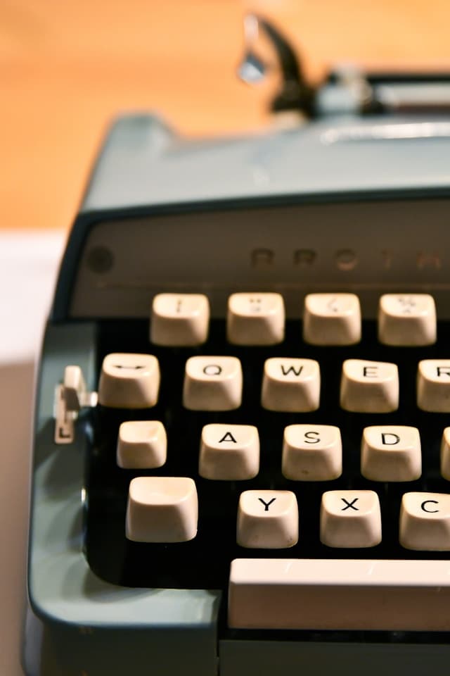 A close-up view of a vintage typewriter.